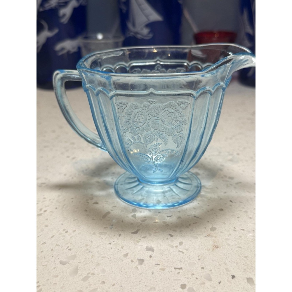 Anchor Hocking Mayfair Open Rose Blue Creamer Depression Glass